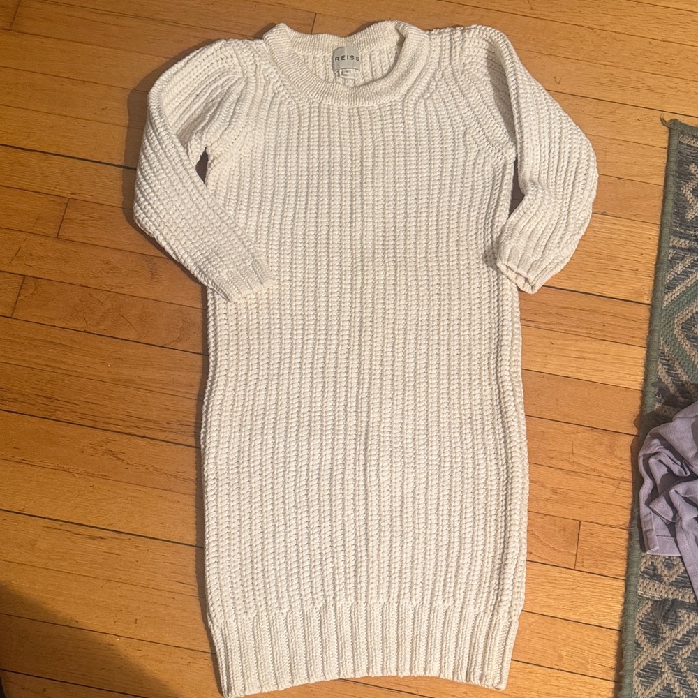 Reiss Cotton Cream Cable Knit Mini Dress
